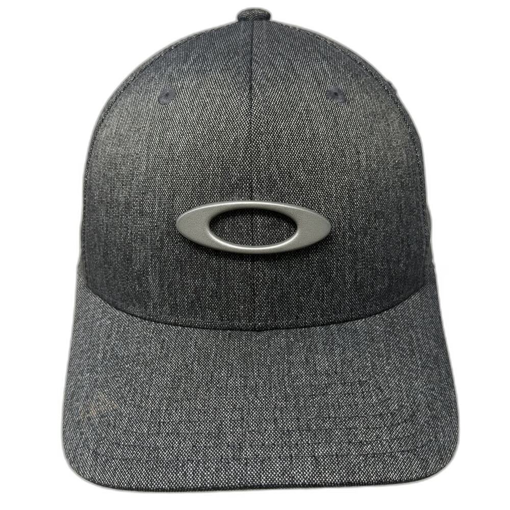 Oakley Baseball Cap Gray M Metal Logo Flexfit Heathered Fitted Hat Stretch